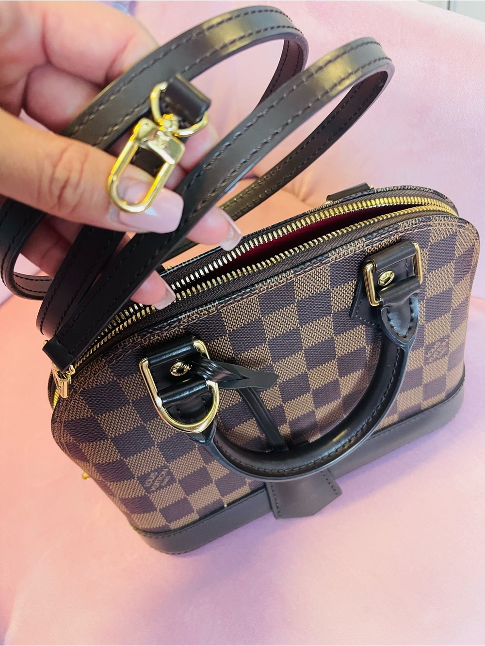 Louis Vuitton Brown and Black Damier Satchel with Gold Hardware